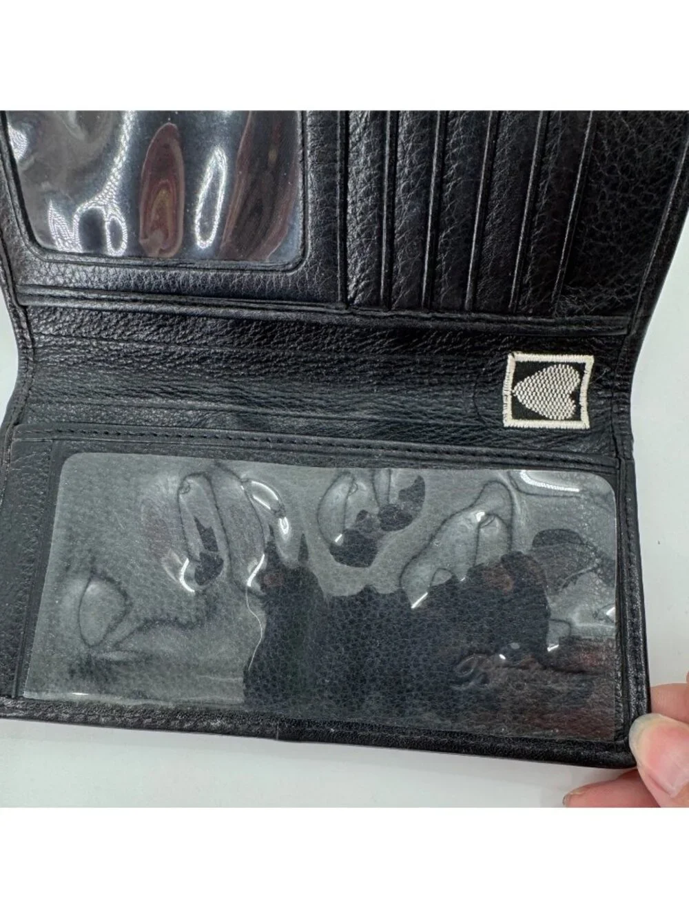Brighton Black Crocodile Embossed Leather Checkbook Wallet Heart Silver Bar